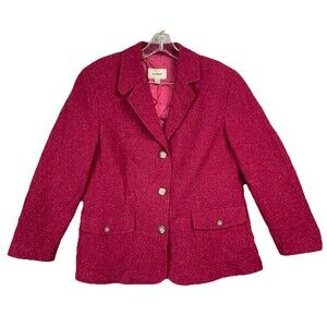 LL Bean Womens Large Blazer Vintage Y2K Flecked Wool Silk Jacket Red Holiday